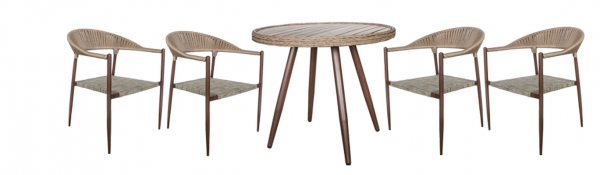 RAKI Set gradina mobila POLYWOOD NATURAL masa rotunda cu 4 scaune 62x62xh79cm cadru metalic [3]