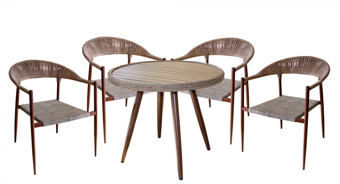 RAKI Set gradina mobila POLYWOOD NATURAL masa rotunda cu 4 scaune 62x62xh79cm cadru metalic [1]