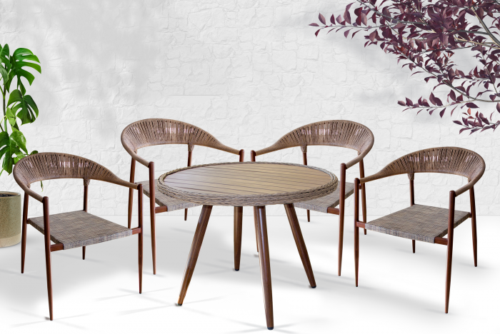RAKI Set gradina mobila POLYWOOD NATURAL masa rotunda cu 4 scaune 62x62xh79cm cadru metalic [2]