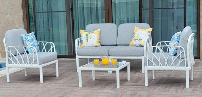 RAKI Set mobilier gradina/terasa, canapea dubla, 2 fotolii, masa, modular, polipropilena, alb [6]