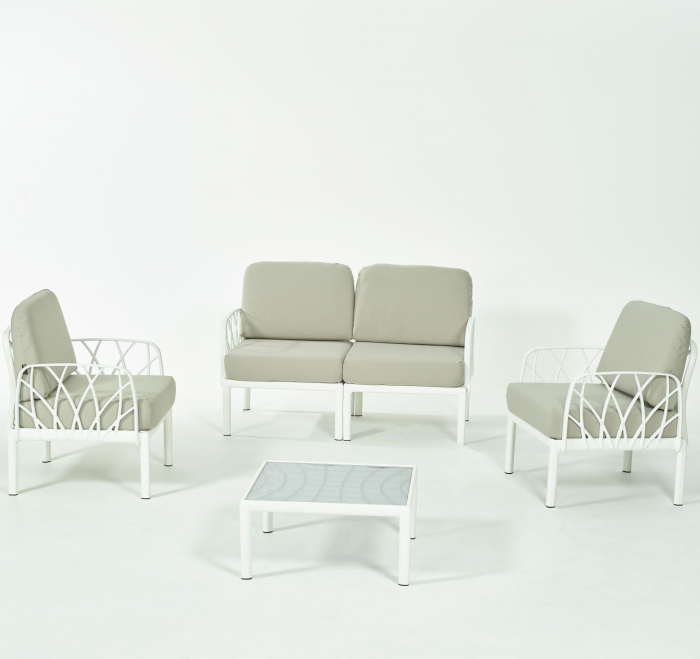 RAKI Set mobilier gradina/terasa, canapea dubla, 2 fotolii, masa, modular, polipropilena, alb [3]