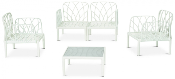 RAKI Set mobilier gradina/terasa, canapea dubla, 2 fotolii, masa, modular, polipropilena, alb [4]