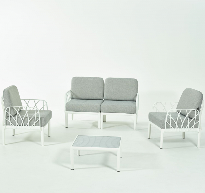RAKI Set mobilier gradina/terasa, canapea dubla, 2 fotolii, masa, modular, polipropilena, alb [2]