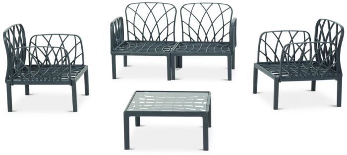 RAKI Set mobilier gradina/terasa, canapea dubla, 2 fotolii, masa, modular, polipropilena, culoare antracit [4]