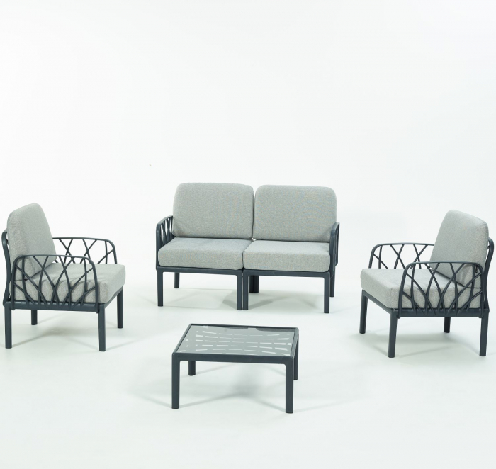 RAKI Set mobilier gradina/terasa, canapea dubla, 2 fotolii, masa, modular, polipropilena, culoare antracit [2]