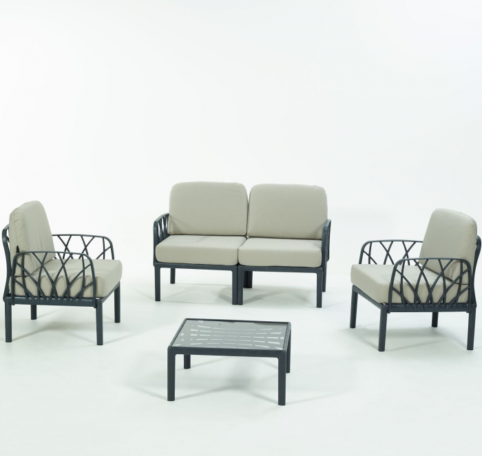 RAKI Set mobilier gradina/terasa, canapea dubla, 2 fotolii, masa, modular, polipropilena, culoare antracit [3]
