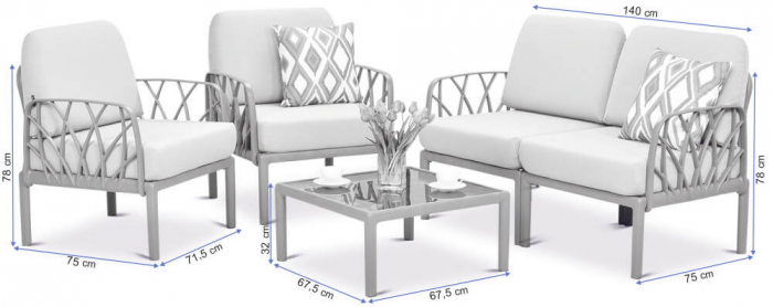 RAKI Set mobilier gradina/terasa, canapea dubla, 2 fotolii, masa, modular, polipropilena, alb [5]