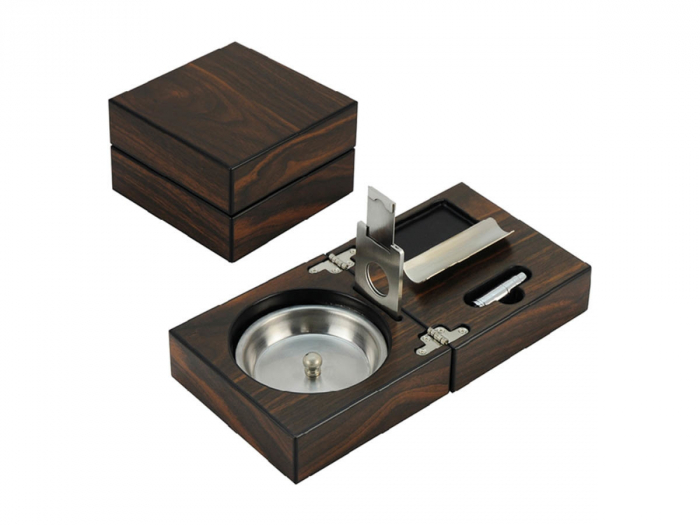 RAKI Set scrumiera trabucuri pliabila cu cutter si puncher, 12x12xh7cm [3]