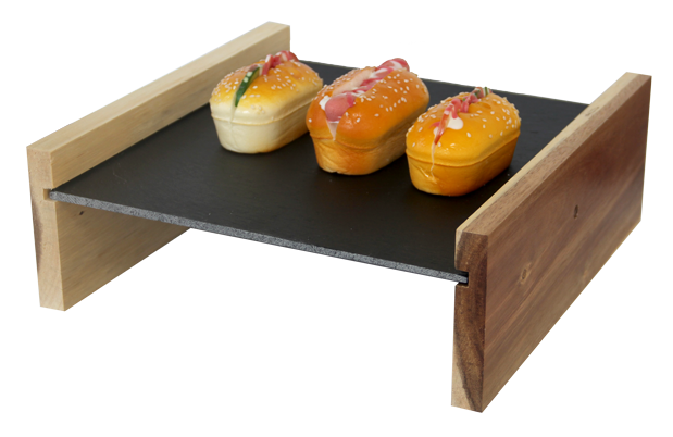 RAKI Set platou ardezie 27x25x0,4cm cu suport din lemn salcam 27x10x1,5cm [1]