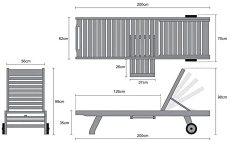 RAKI Sezlong lemn cu suport lateral 200x65xh35cm [3]