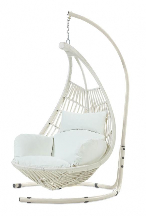 RAKI SIENA Scaun suspendat pentru gradina, crem, cadru metalic, tesatura rezistenta [1]