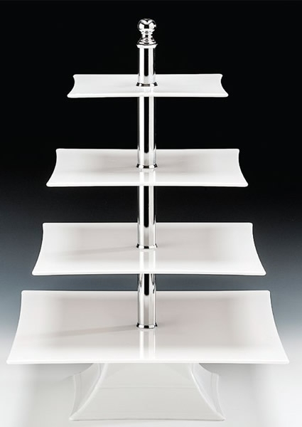 RAKI Stand prezentare policarbonat, 35x35xh50cm, cu patru niveluri 20x20cm/25x25cm/30x30cm/35x35cm, alb [1]