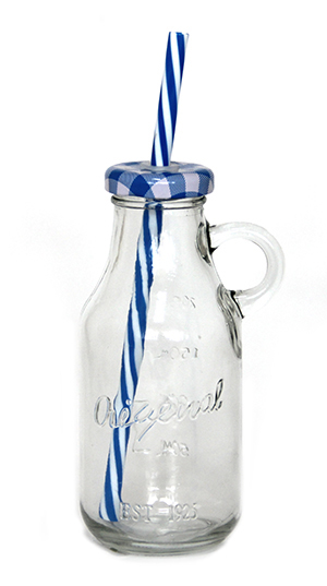 RAKI Sticla cu pai si capac pentru bauturi, 250ml, din sticla [1]