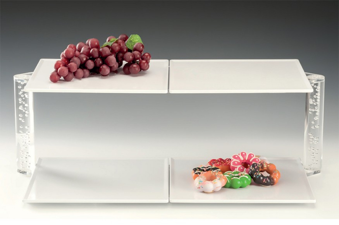 RAKI Suport acrilic cu patru tavi melamina patrate albe, 67x40xh22cm, 2 niveluri [2]