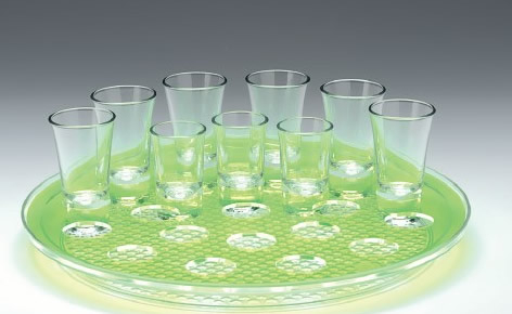 RAKI Tava servire shot-uri pentru 21 pahare, D34cm, policarbonat, verde neon [2]
