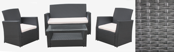 RAKI TERESINA Set mobilier terasa, gradina din poliratan 4 piese, masa, canapea si 2 fotolii gri [1]