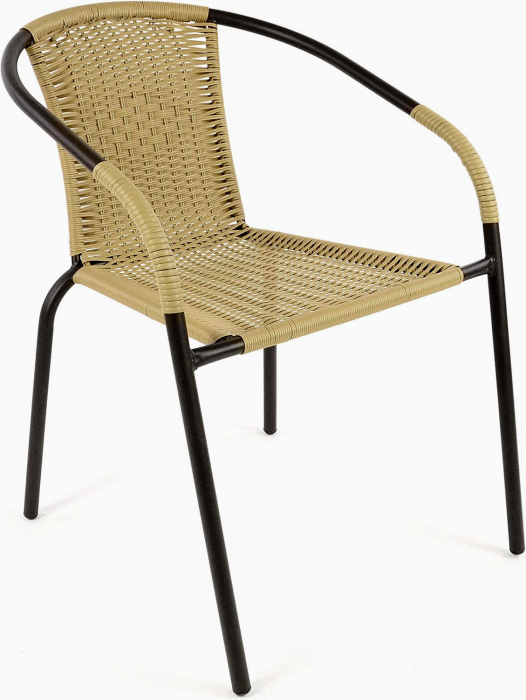 RAKI TORRES BISTRO Scaun cu brate bistro/cafenea, impletitura poliratan bej, cadru metalic negru, 56x56xh72cm [1]