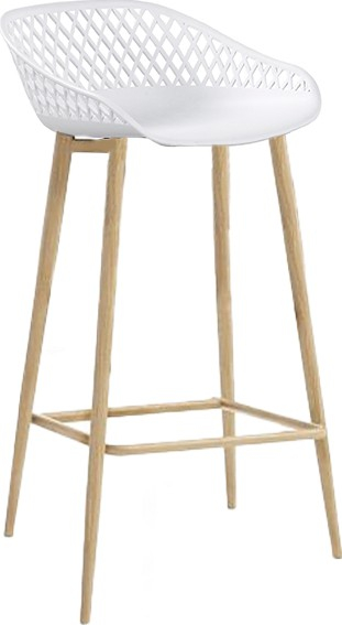 RAKI TOYAMA Scaun bar alb, polipropilena cu picioare metalice aspect lemn, 48x47xh95cm [1]