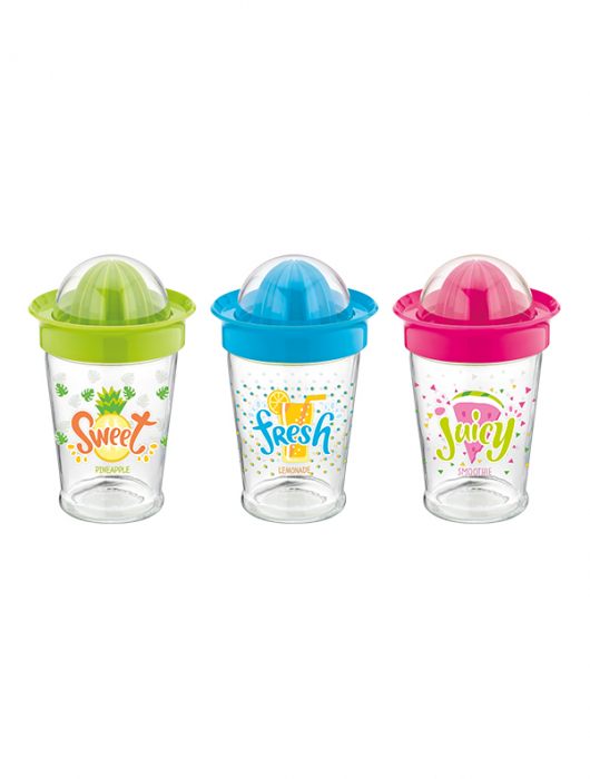 RAKI TWISTER Storcator citrice, 450ml, sticla cu componente plastic, diferite decoruri si culori [2]