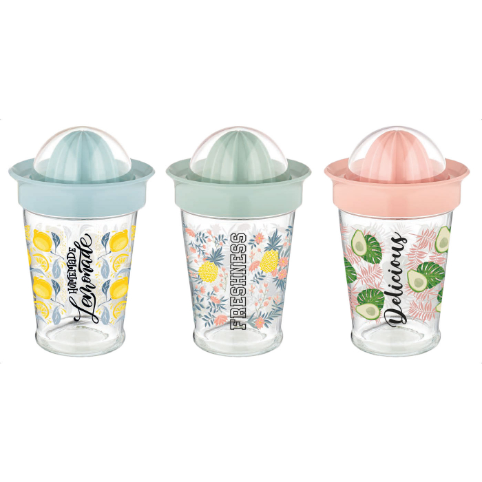 RAKI TWISTER Storcator citrice, 450ml, sticla cu componente plastic, diferite decoruri si culori [4]