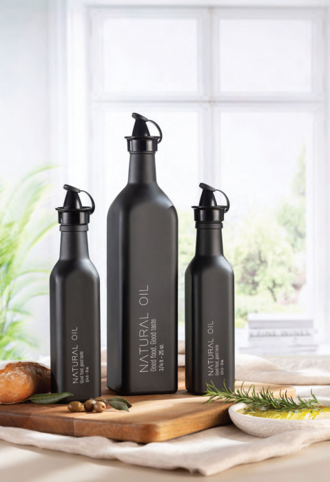 RAKI URLA Sticla pentru ulei masline cu picurator, 250ml, din sticla, neagra [2]
