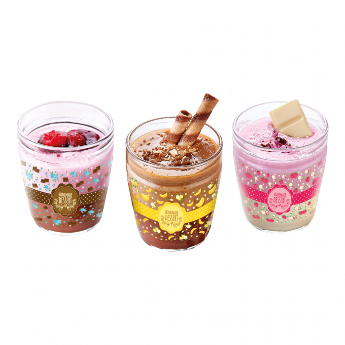 RAKI YUMMY Set 3 pahare pentru desert, 250ml, sticla, cu decor [1]
