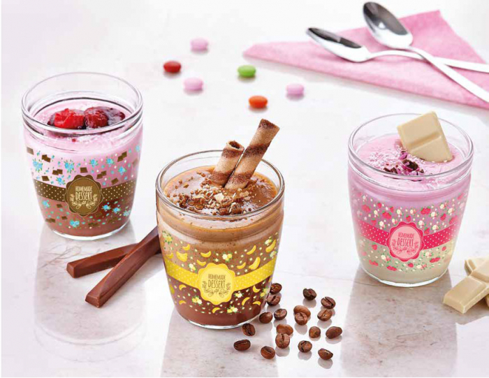 RAKI YUMMY Set 3 pahare pentru desert, 250ml, sticla, cu decor [2]