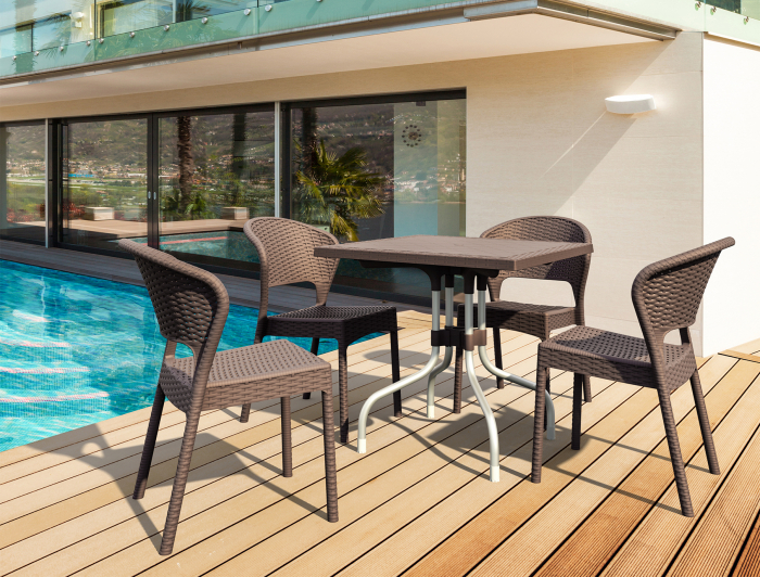 SIESTA DAYTONA Scaun terasa aspect ratan, 55x61xh81cm, plastic cu fibra de sticla, maro [9]