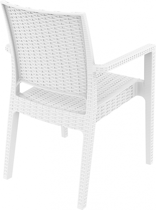 SIESTA IBIZA Scaun cu cotiere 58x59xh87cm, plastic cu fibra de sticla, aspect ratan, alb [4]
