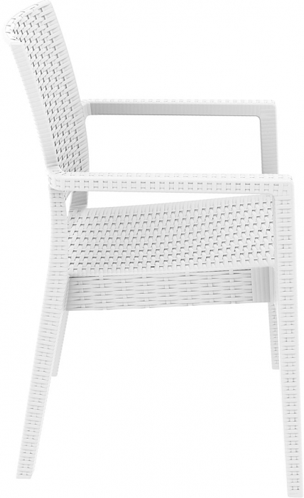 SIESTA IBIZA Scaun cu cotiere 58x59xh87cm, plastic cu fibra de sticla, aspect ratan, alb [3]