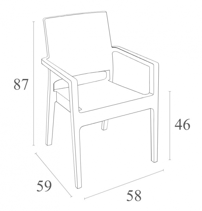 SIESTA IBIZA Scaun cu cotiere 58x59xh87cm, plastic cu fibra de sticla, aspect ratan, alb [7]
