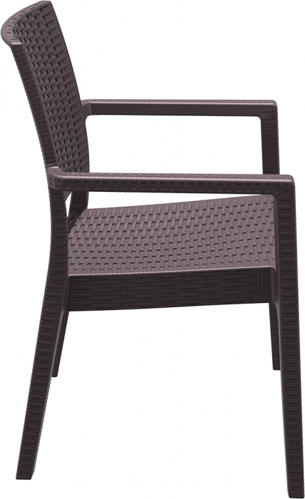 SIESTA IBIZA Scaun cu cotiere 58x59xh87cm, plastic cu fibra de sticla, aspect ratan, maro [3]