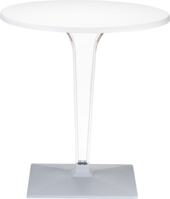 SIESTA ICE Masa rotunda alba, D80xh73cm, blat werzalit, picior policarbonat transparent, baza aluminiu [2]