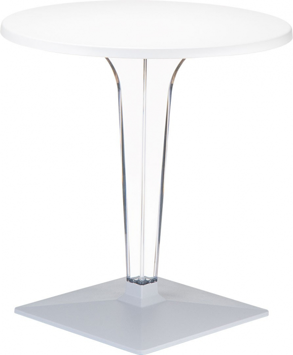 SIESTA ICE Masa rotunda alba, D80xh73cm, blat werzalit, picior policarbonat transparent, baza aluminiu [1]