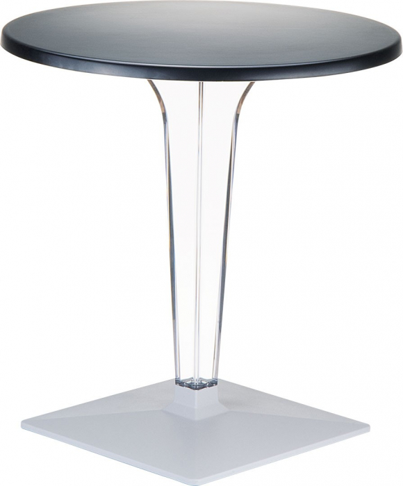 SIESTA ICE Masa rotunda neagra, D70xh73cm, blat werzalit, picior policarbonat transparent, baza aluminiu [1]