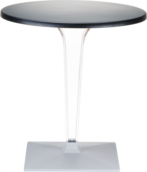SIESTA ICE Masa rotunda neagra, D70xh73cm, blat werzalit, picior policarbonat transparent, baza aluminiu [2]