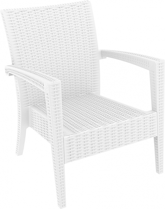 SIESTA MIAMI Fotoliu cu brate, 72x76xh89cm, plastic cu fibra de sticla, aspect ratan, alb [1]