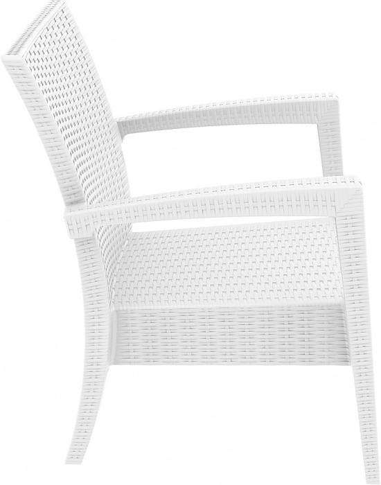 SIESTA MIAMI Fotoliu cu brate, 72x76xh89cm, plastic cu fibra de sticla, aspect ratan, alb [3]