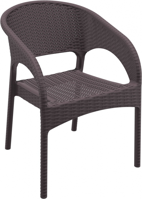 SIESTA PANAMA Scaun terasa aspect ratan, cu brate, 58x64xh80cm, plastic cu fibra de sticla, maro [1]