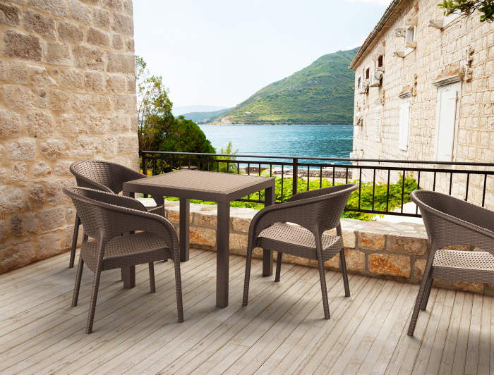 SIESTA PANAMA Scaun terasa aspect ratan, cu brate, 58x64xh80cm, plastic cu fibra de sticla, maro [9]
