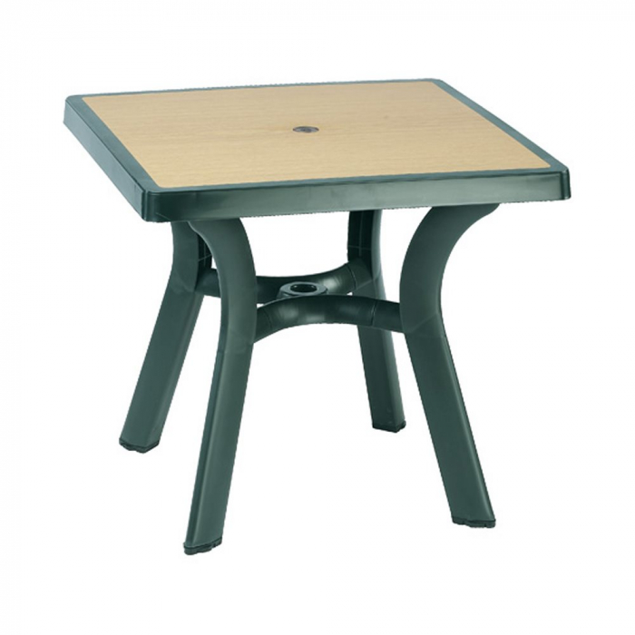 SIESTA VIVA Masa gradina patrata, 80x80xh72cm, plastic, verde cu decor lemn [1]