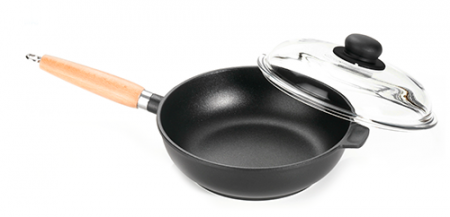 Tigai antiaderente - ANTIK ARS Tigaie adanca 24xh14cm cu maner lemn si capac sticla, aluminiu, strat antiaderent 