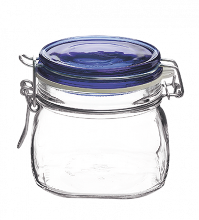 Produse - BORMIOLI FIDO Borcan sticla cu inchidere ermetica 500ml capac albastru (1.49510)