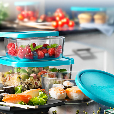 BORMIOLI FRIGOVERRE Caserola patrata sticla cu capac 22x22xh9cm 3370ml [2]