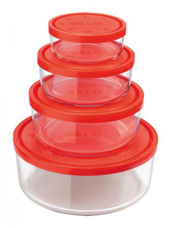 Bormioli Rocco - BORMIOLI GELO Set 4 caserole din sticla cu capac rosu