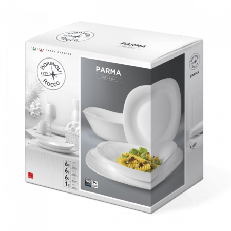 Bormioli Rocco Arcopal - BORMIOLI PARMA Set serviciu masa 19 piese din opal, 18 farfurii si 1 bol salata