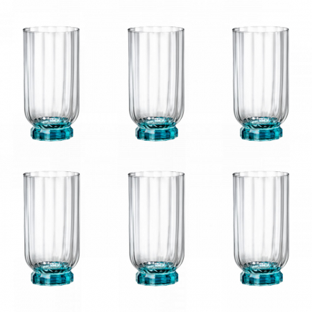 Articole sticlarie - BORMIOLI ROCCO FLORIAN BLUE Set 6 pahare long drink, 430ml, D7,3xh14,1cm