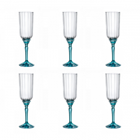 Articole sticlarie - BORMIOLI ROCCO FLORIAN BLUE Set 6 pahare sampanie, 210ml, D6,5xh22cm