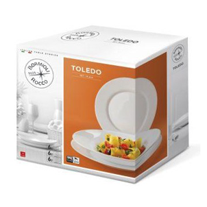 Bormioli Rocco Arcopal - BORMIOLI TOLEDO Set serviciu masa 19 piese din opal, 18 farfurii si 1 bol salata