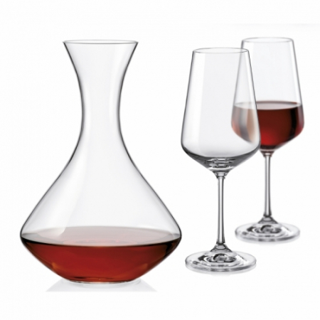 SANDRA - CRYSTALEX SANDRA Set decantor 1500ml cu 2 pahare pentru vin 450ml, Bohemia Cristal